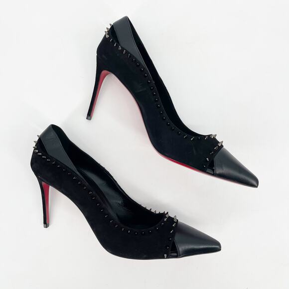 Christian Louboutin Duvette Spikes 85 Black Leather Pointed Toe Pumps EU 40.5 - Picture 3 of 11
